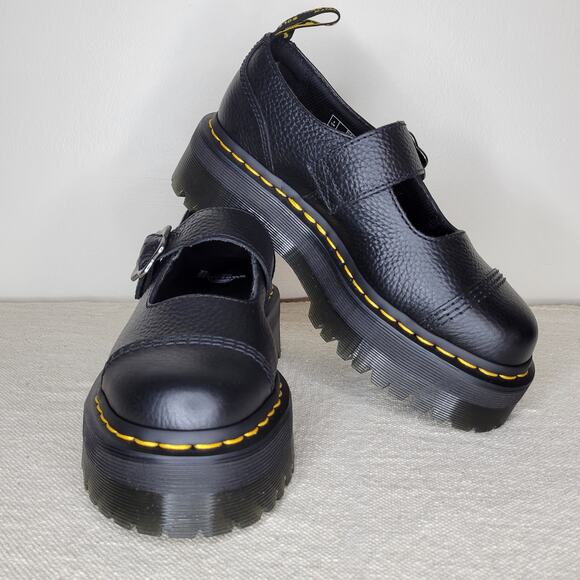 *NEW* DR MARTENS Addina Flower Buckle Mary Jane Leather Platform Shoe Black sz 6 - Picture 2 of 14